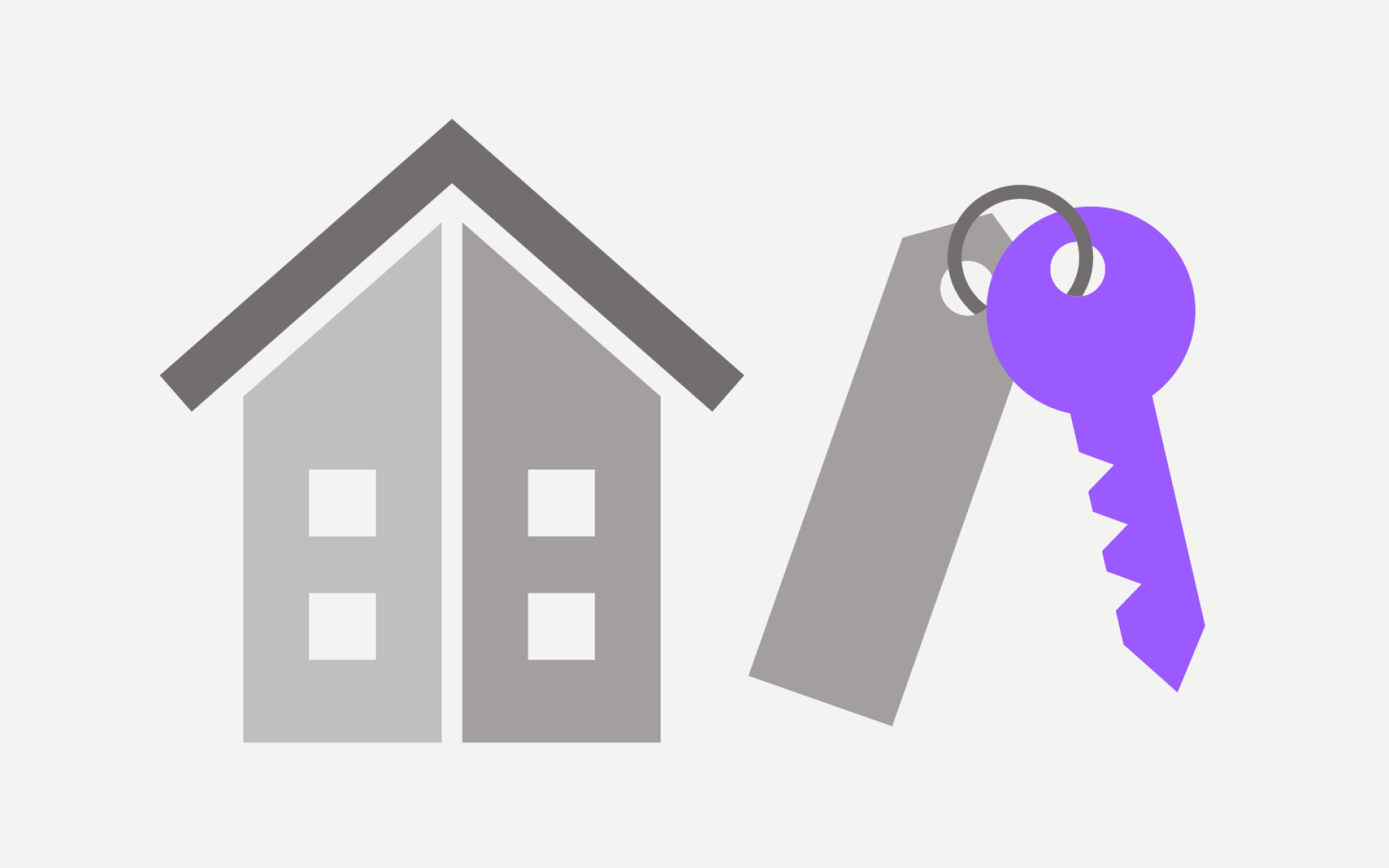 Symbolhafte Darstellung eines Hauses neben einem Schlüssel mit Etikett, Themenbereich Mieterservice.